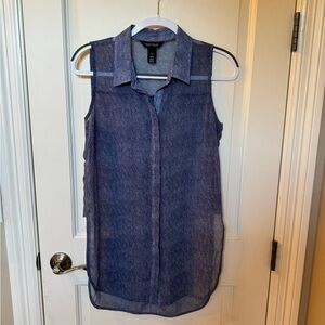 WHITE HOUSE BLACK MARKET Sheer Collared Button-Up Tunic Blouse • Blue • XS